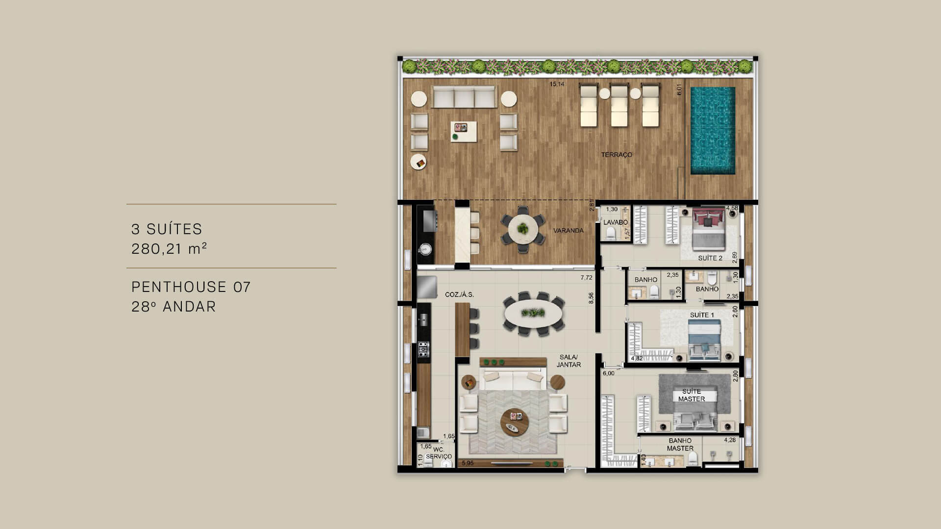 Planta 26 - 3 dorm 280 21m² - penthouse
