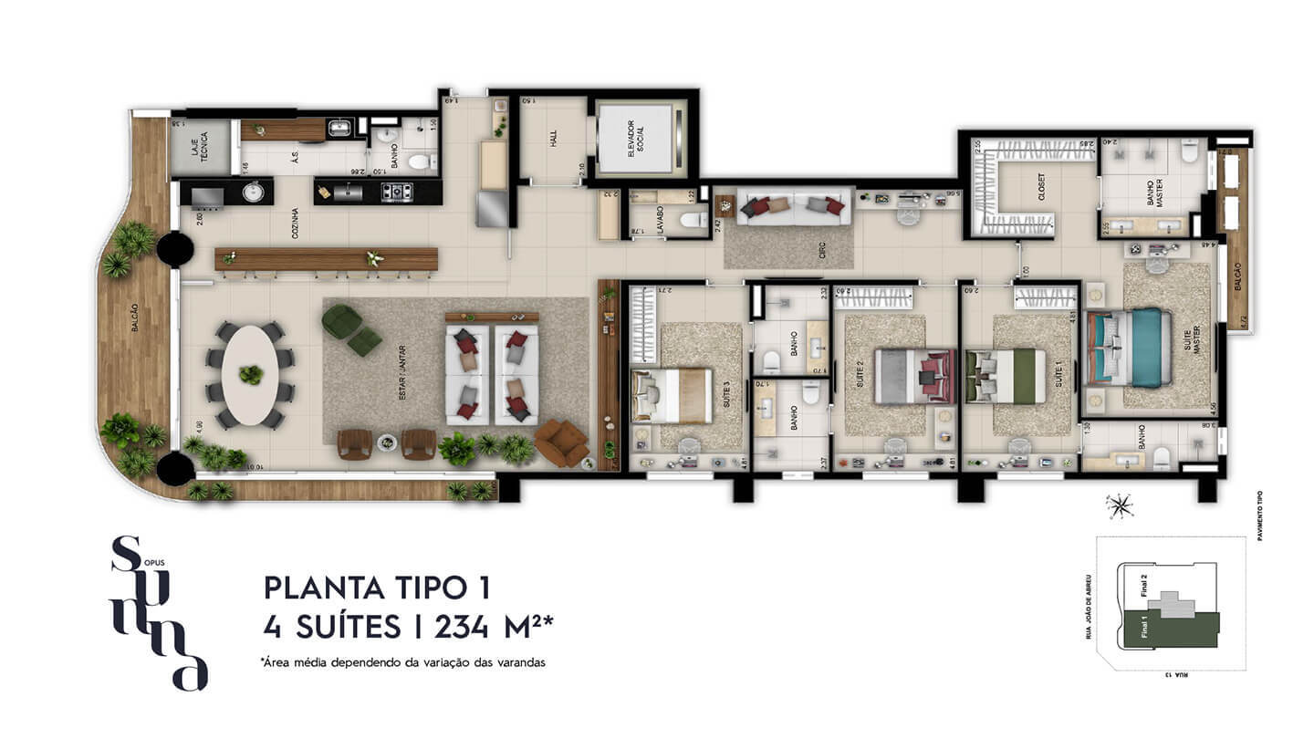 Planta 01 - 4 dorm 234m²