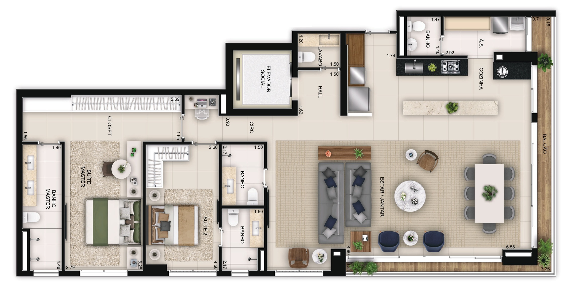 Planta 02 - 2 dorm 150m² - opção