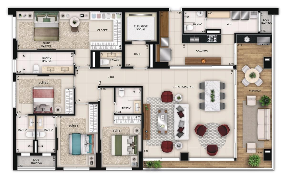 Planta 03 - 4 dorm 200m²