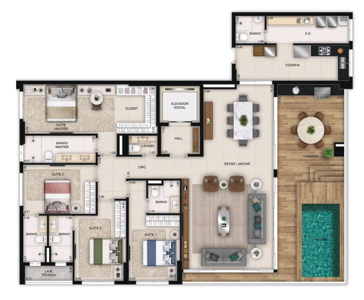 Planta 04 - 4 dorm 225m² - penthouse