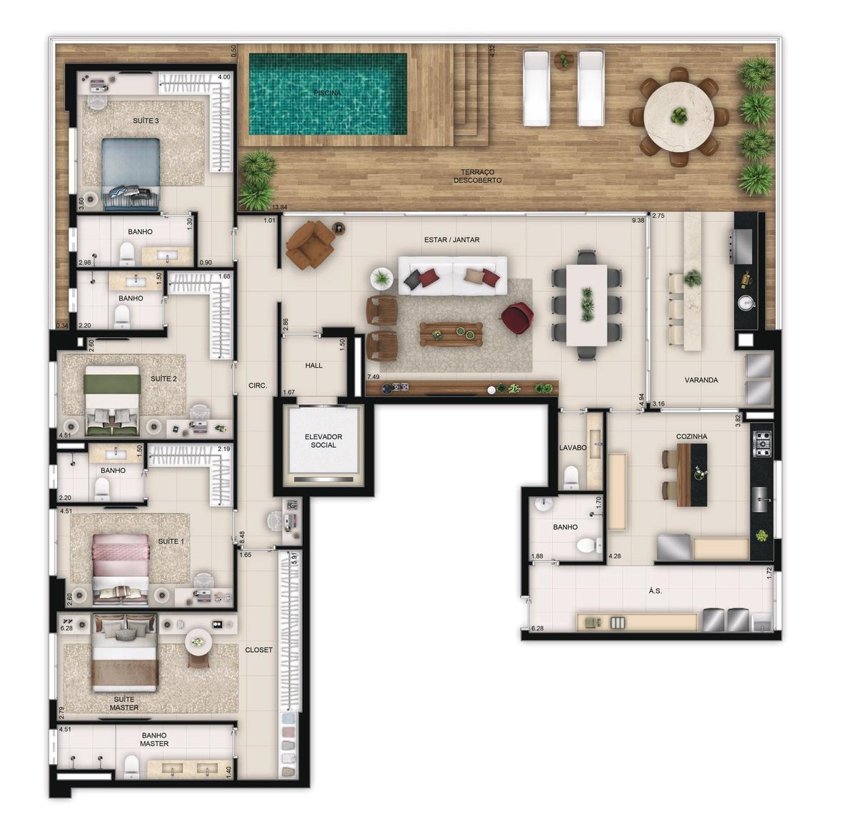 Planta 05 - 4 dorm 281m² - penthouse