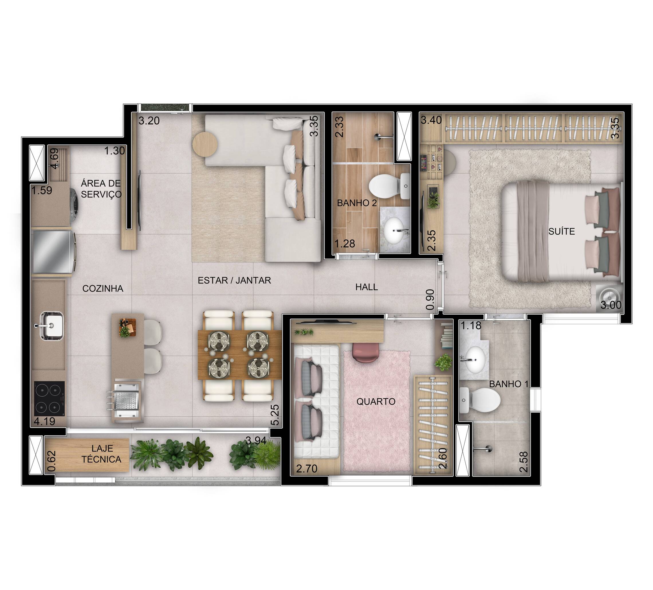 Planta 02 - 2 dorm 60m²