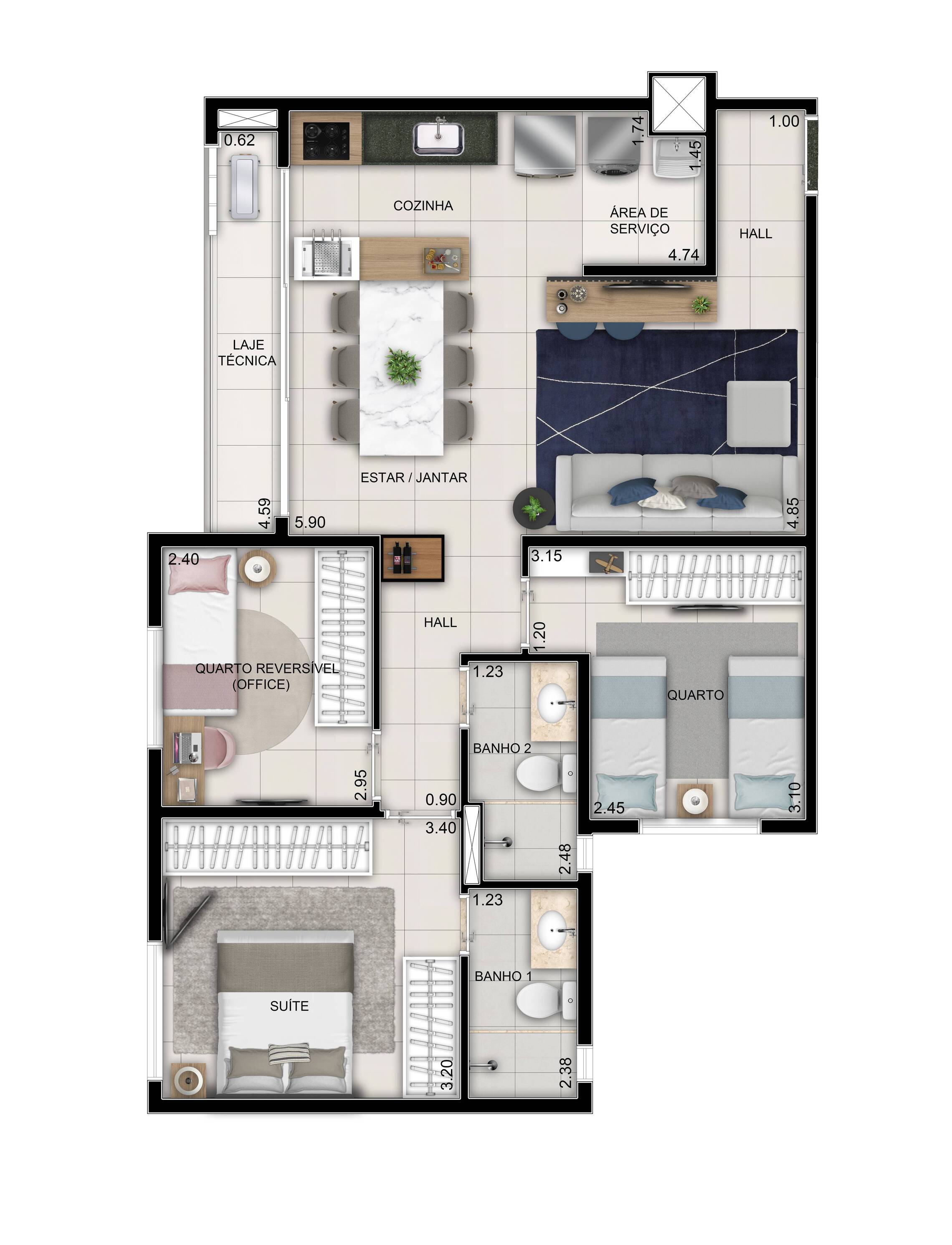 Planta 03 - 3 dorm 78m²