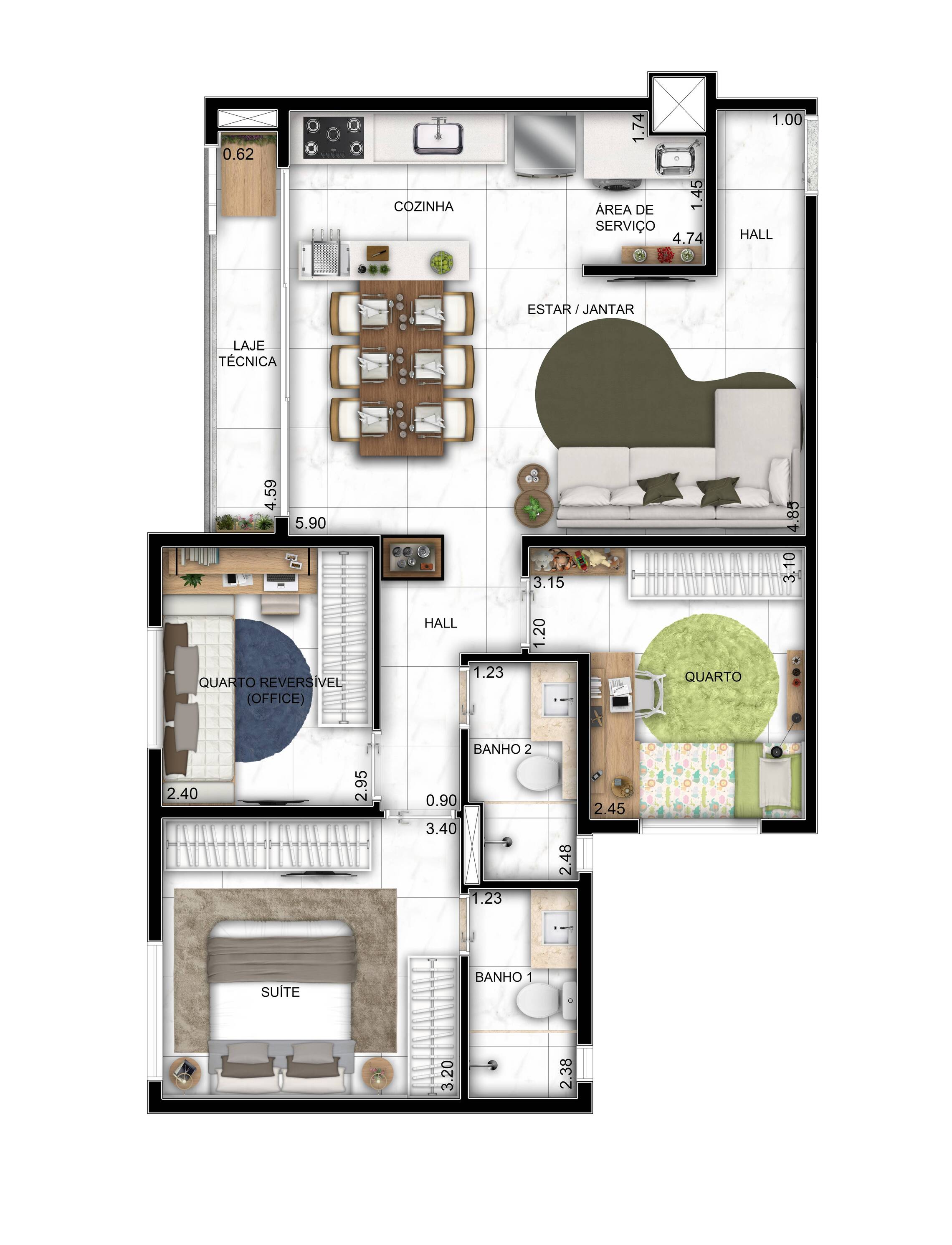 Planta 04 - 3 dorm 78m²