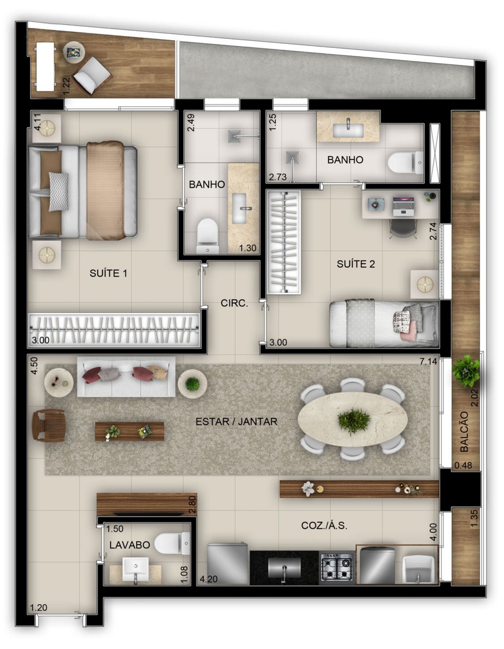 Planta 07 - 2 dorm 73 39m²