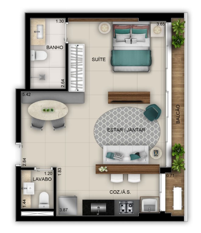 Planta 04 - 1 dorm 48 28m² - studio