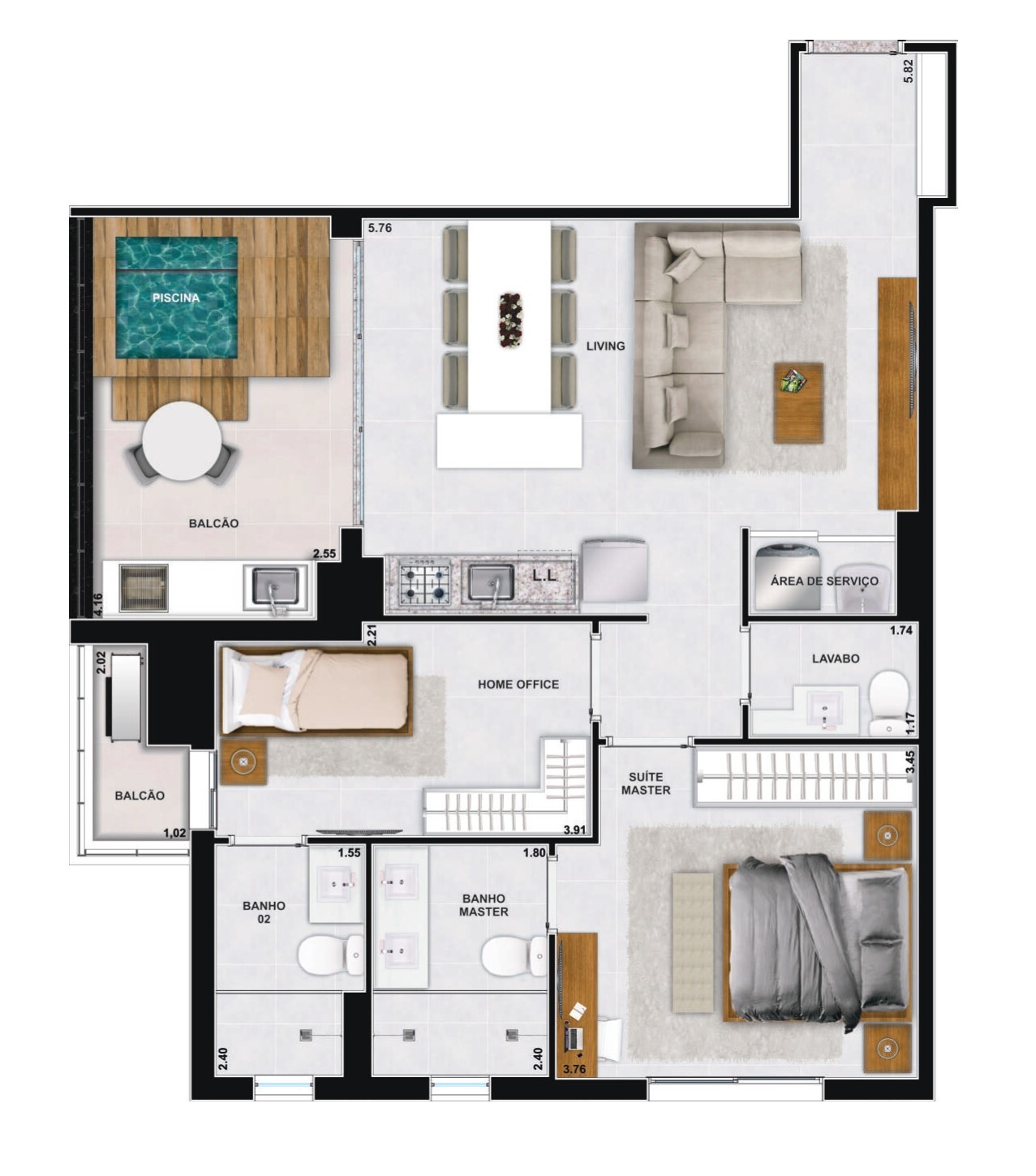 Planta 04 - 2 dorm 82 34m²