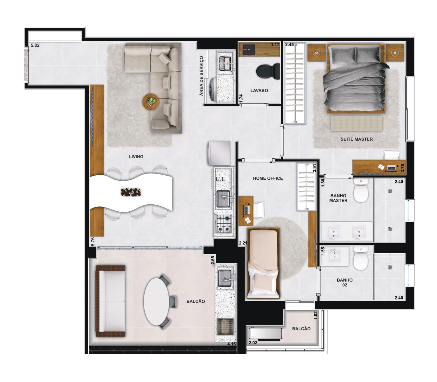 Planta 05 - 2 dorm 82 76m²