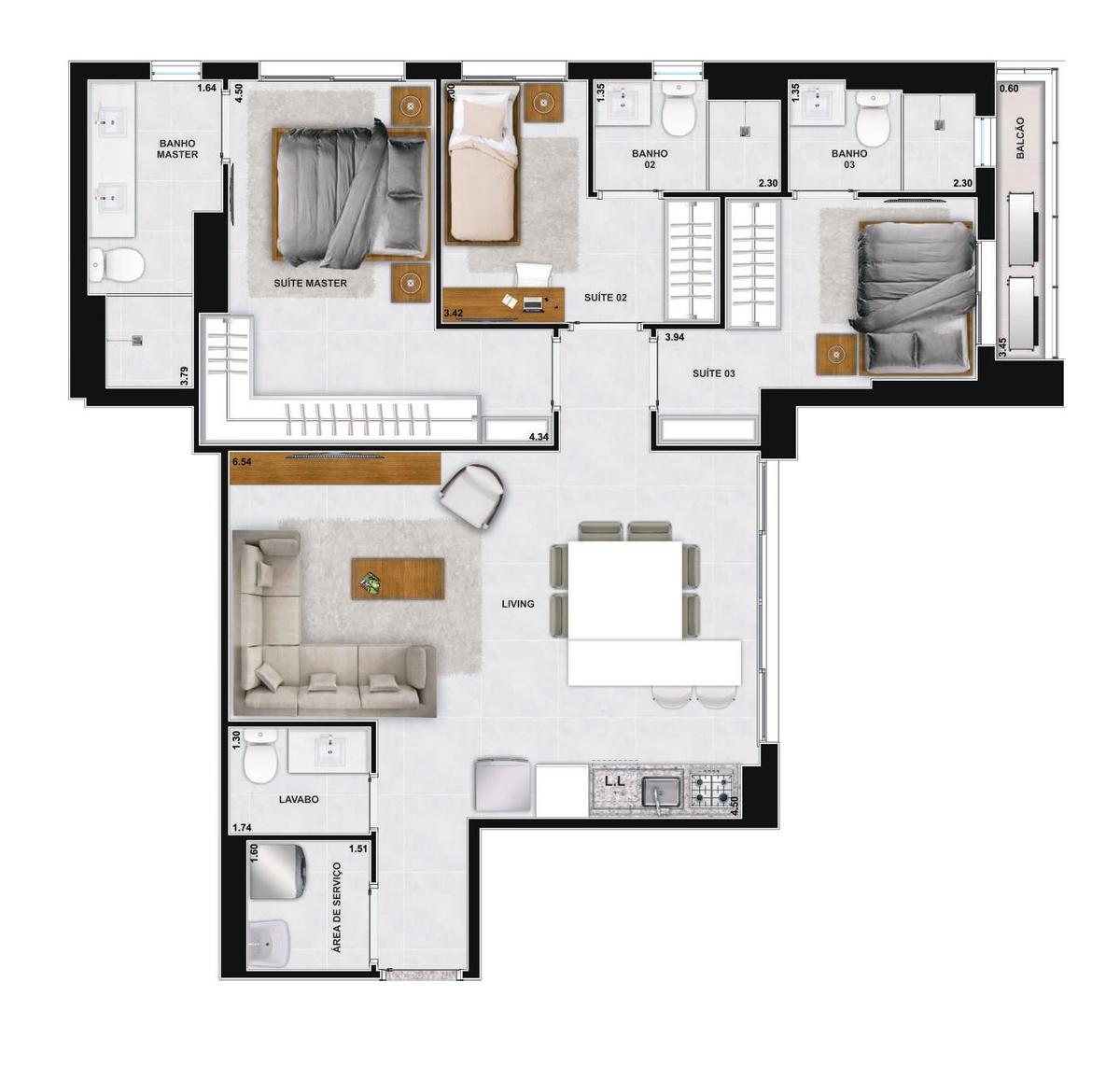 Planta 06 - 3 dorm 93 45m²