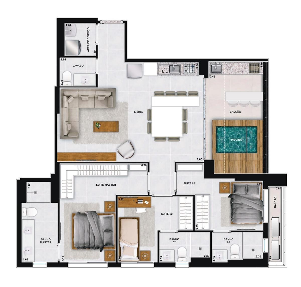 Planta 08 - 3 dorm 103 61m²