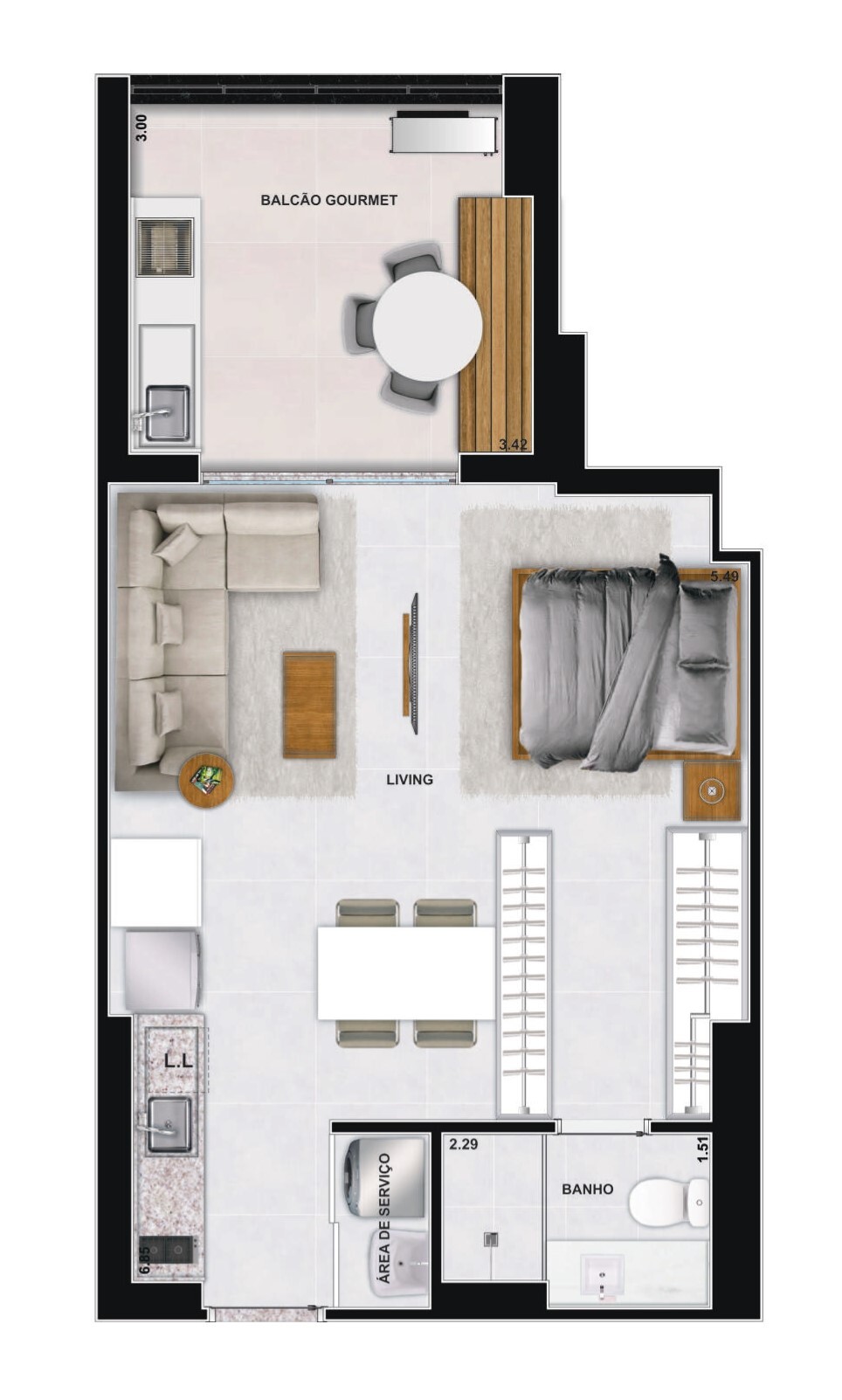 Planta 02 - 1 dorm 52 86 - studio