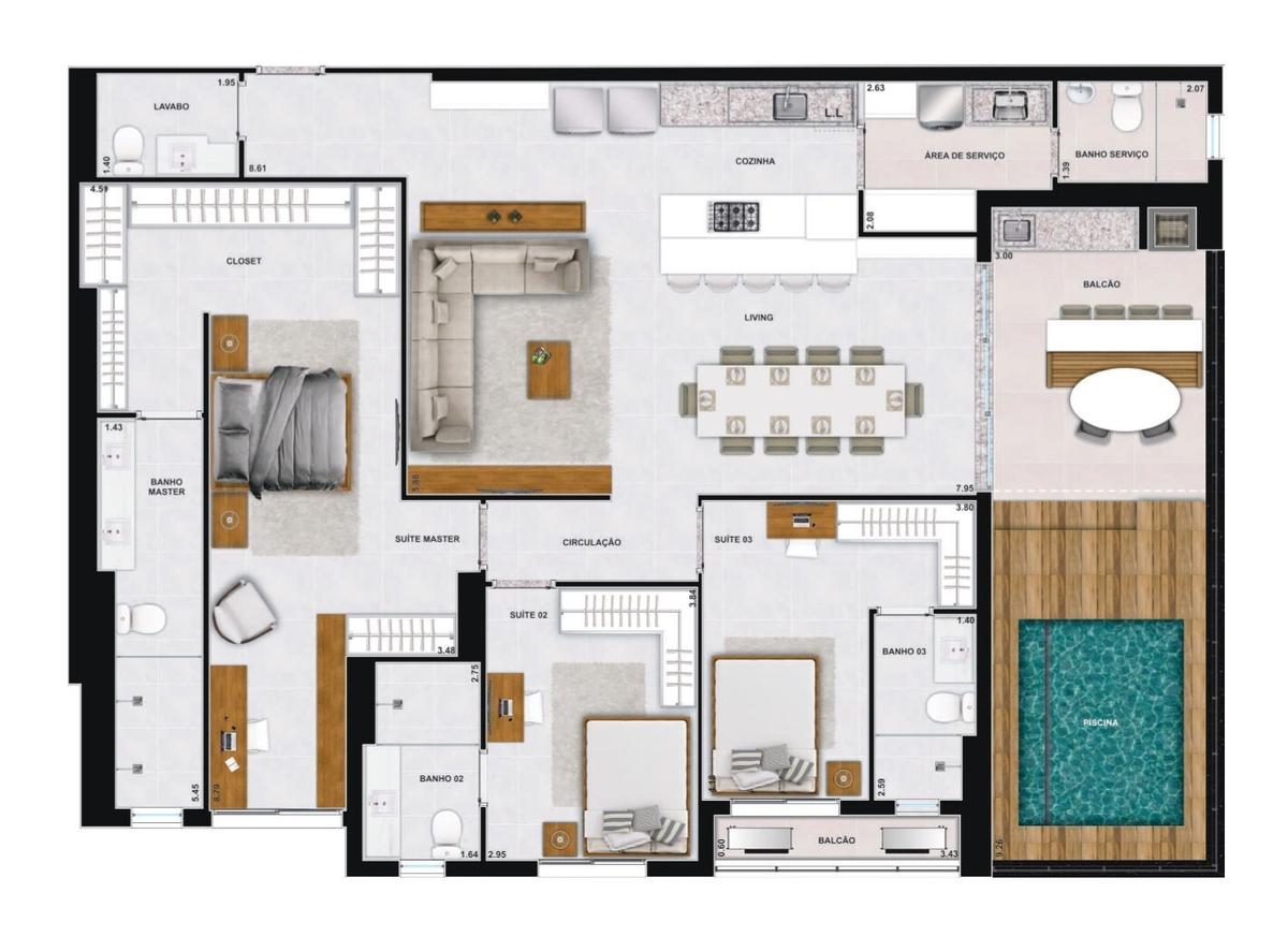 Planta 11 - 3 dorm 179 22m² - cobertura horizontal