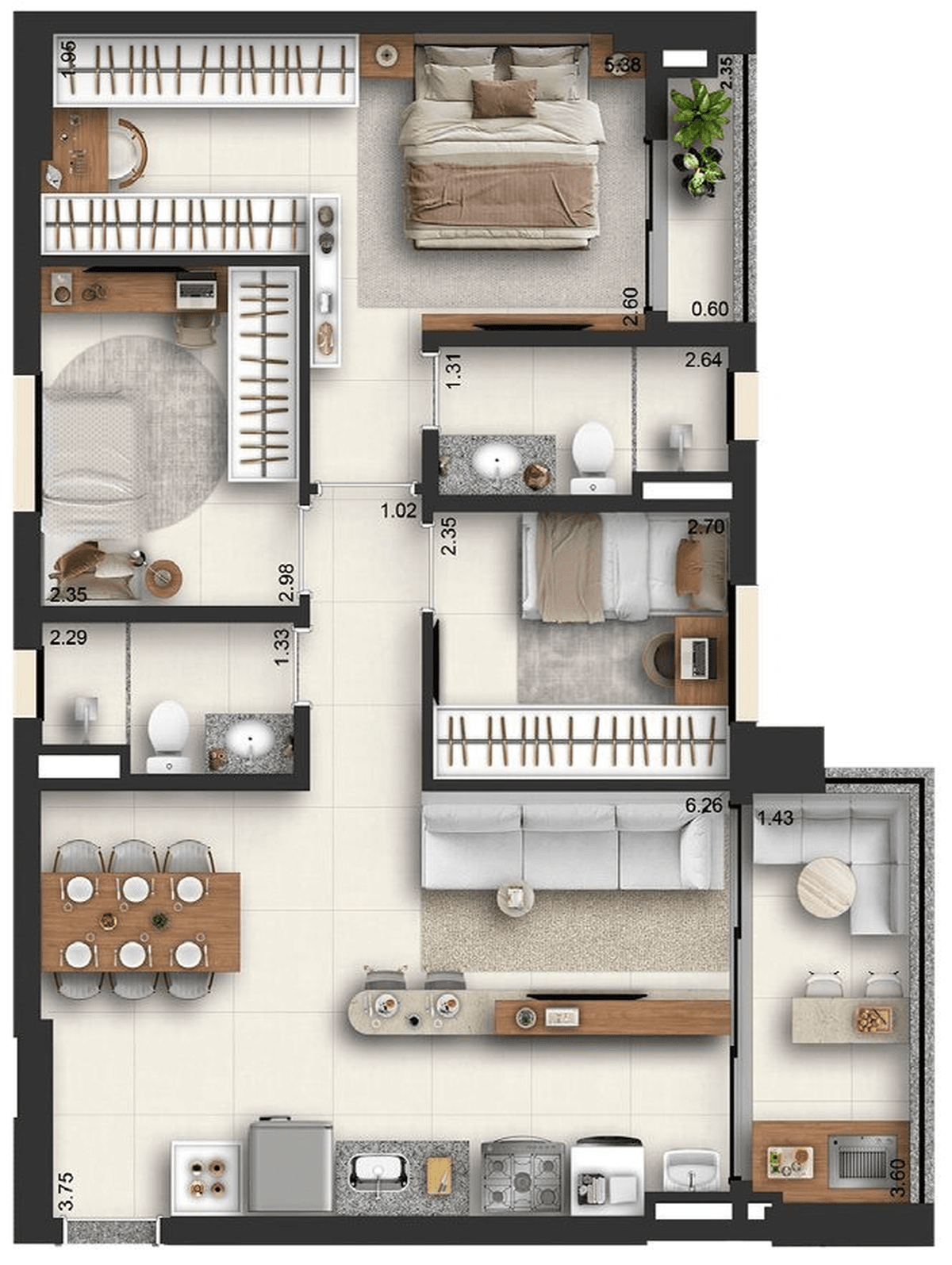 Planta 08 - 3 dorm 80m²