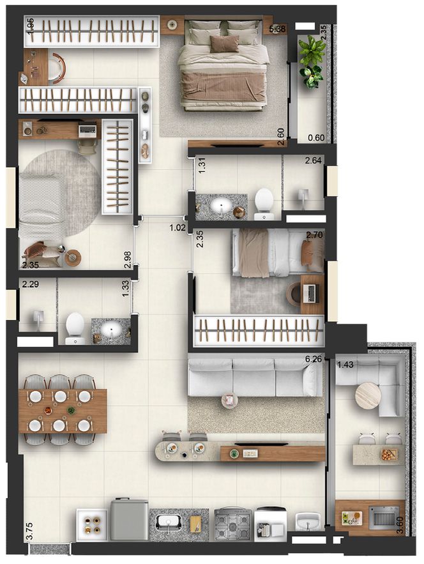 Planta 08 - 3 dorm 80m²