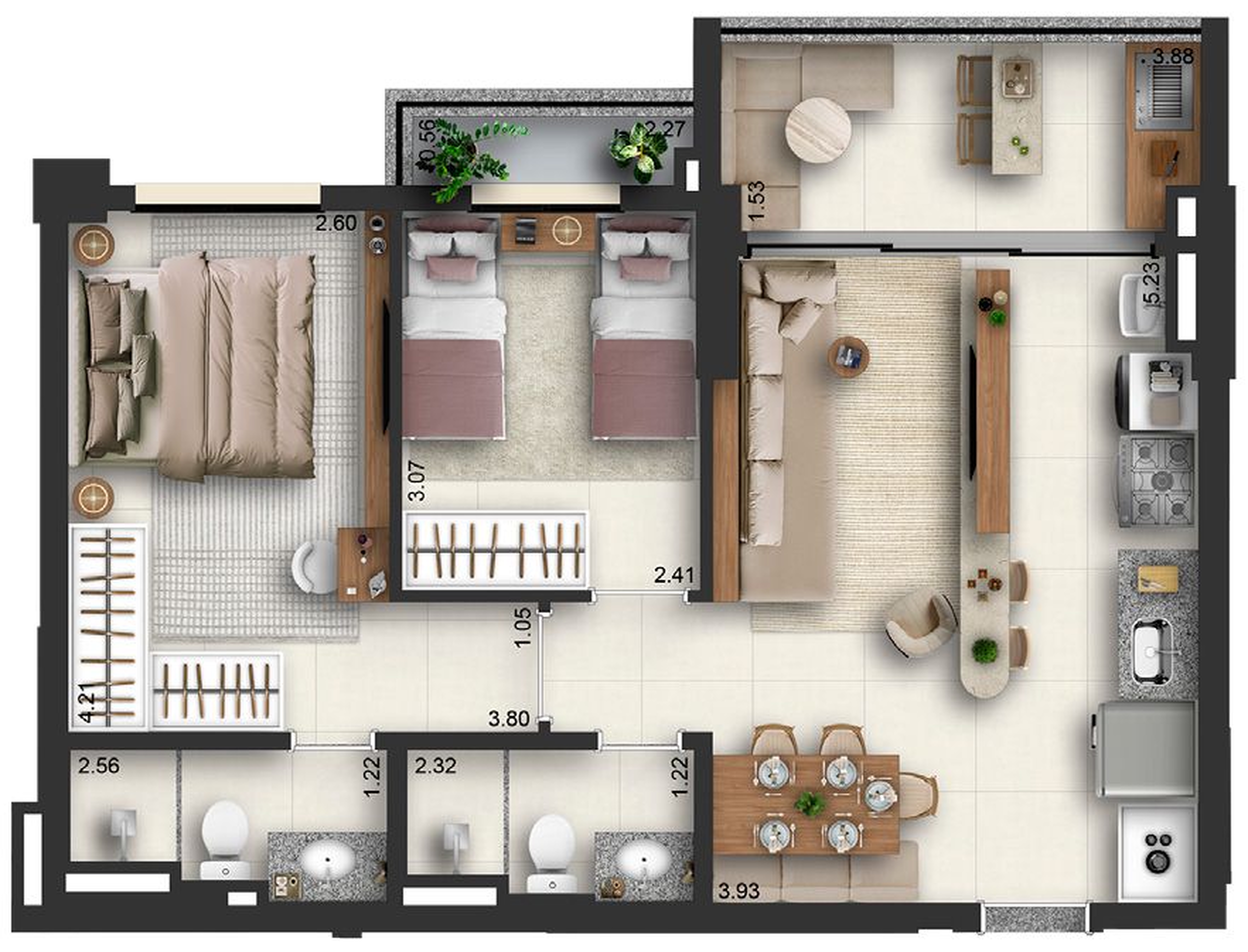 Planta 05 - 2 dorm 65m²