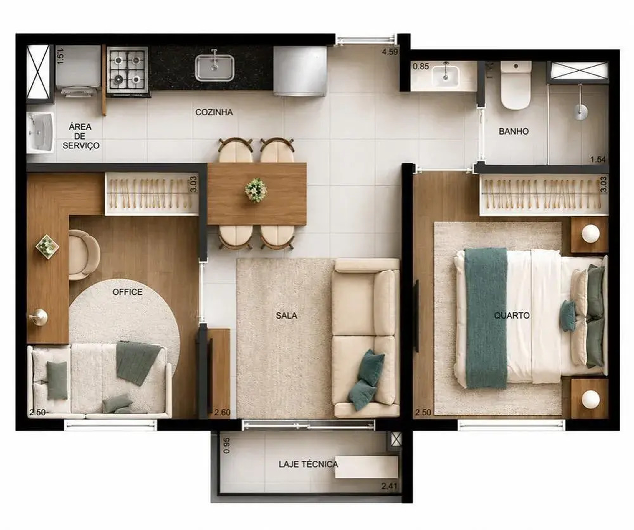 Planta 02 - 2 dorm 39m²