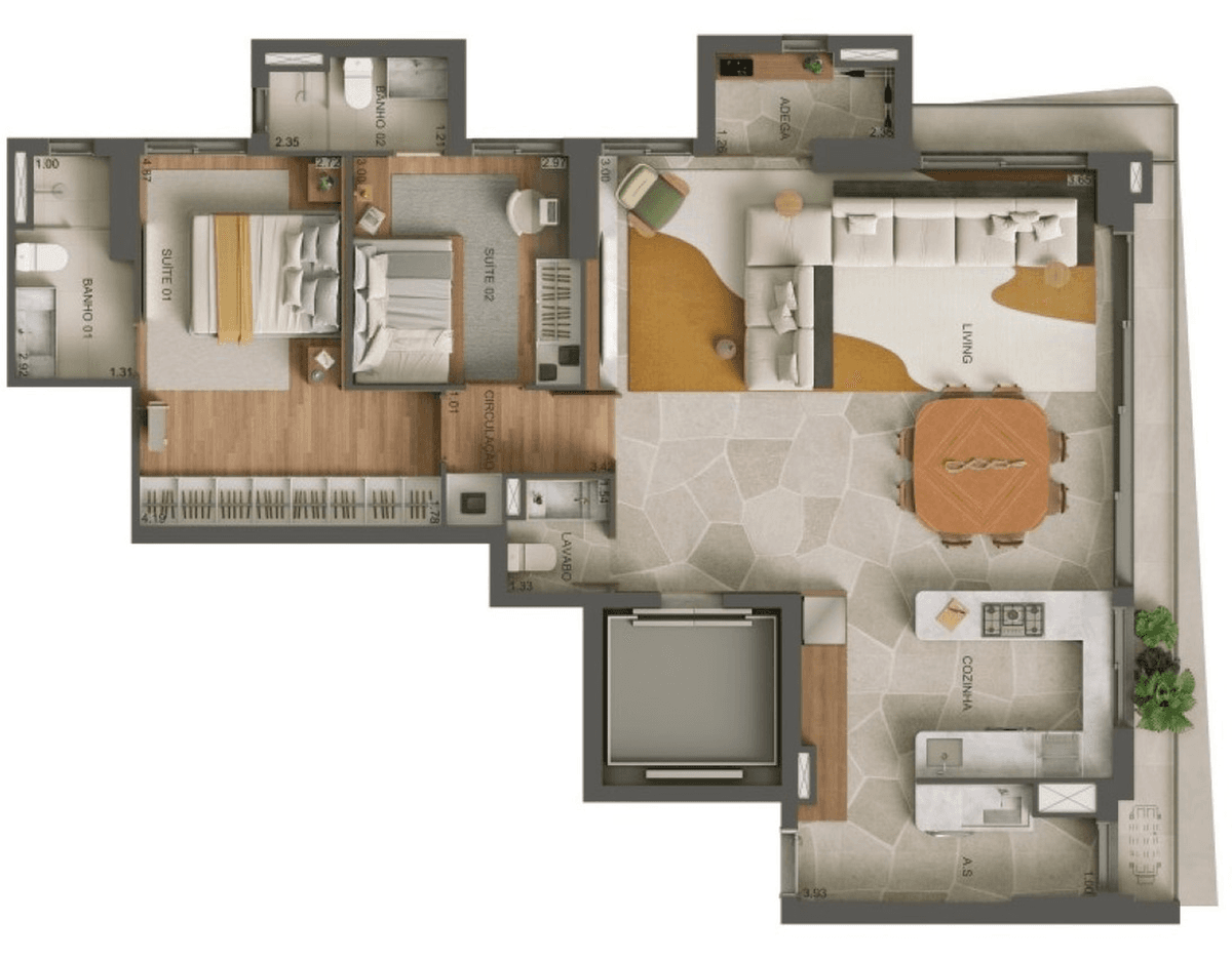 Planta 05 - 2 dorm 115m² - opção