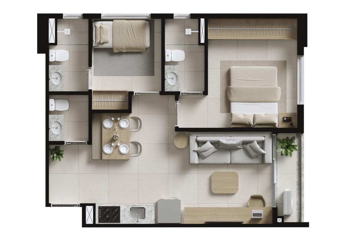Planta 03 - 2 dorm 47m²