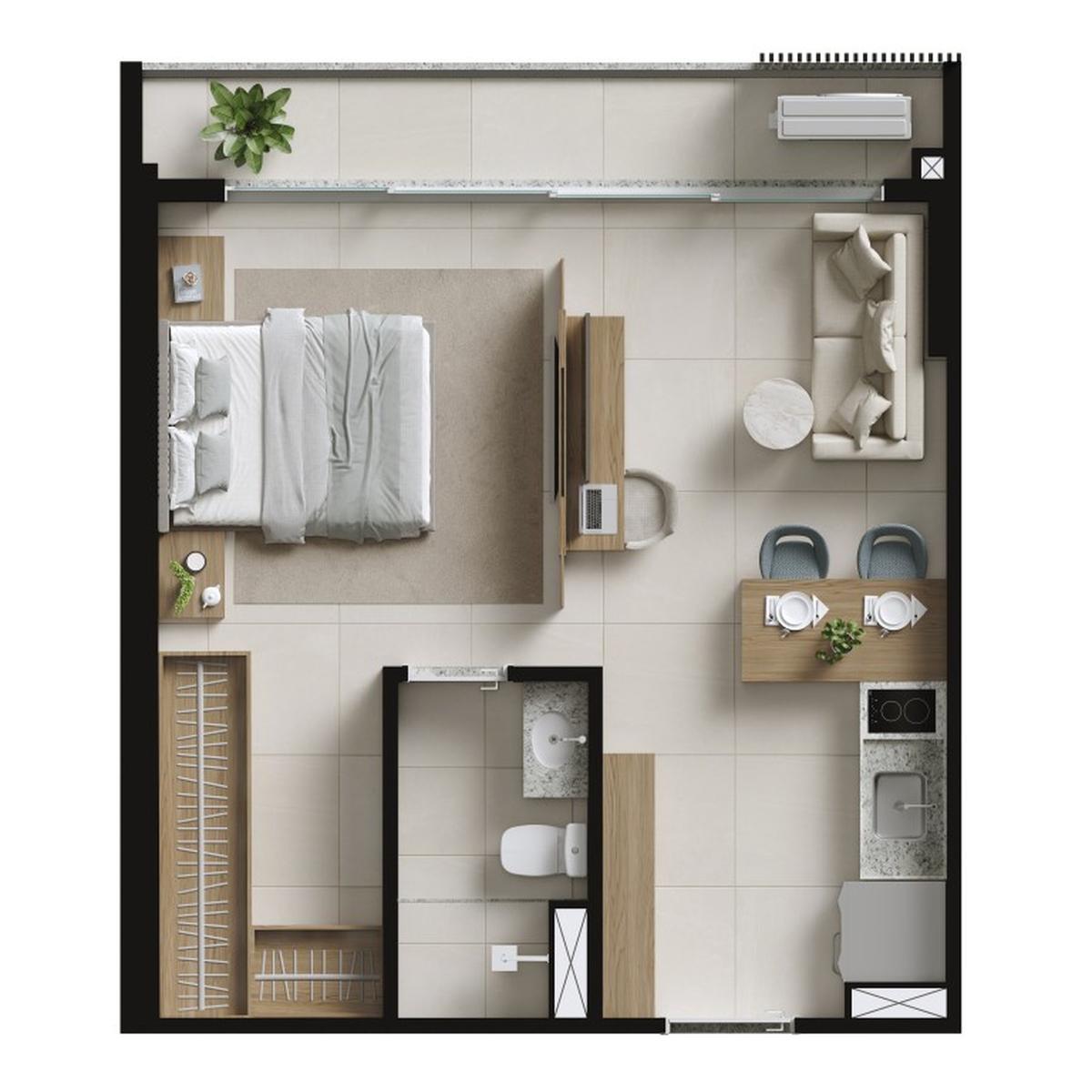 Planta 02 - 1 dorm 35m²