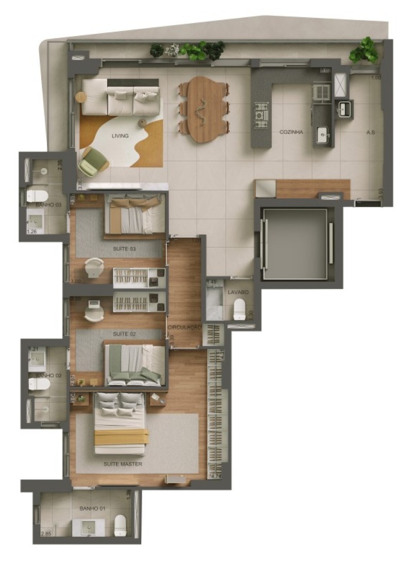 Planta 02 - 3 dorm 114m²