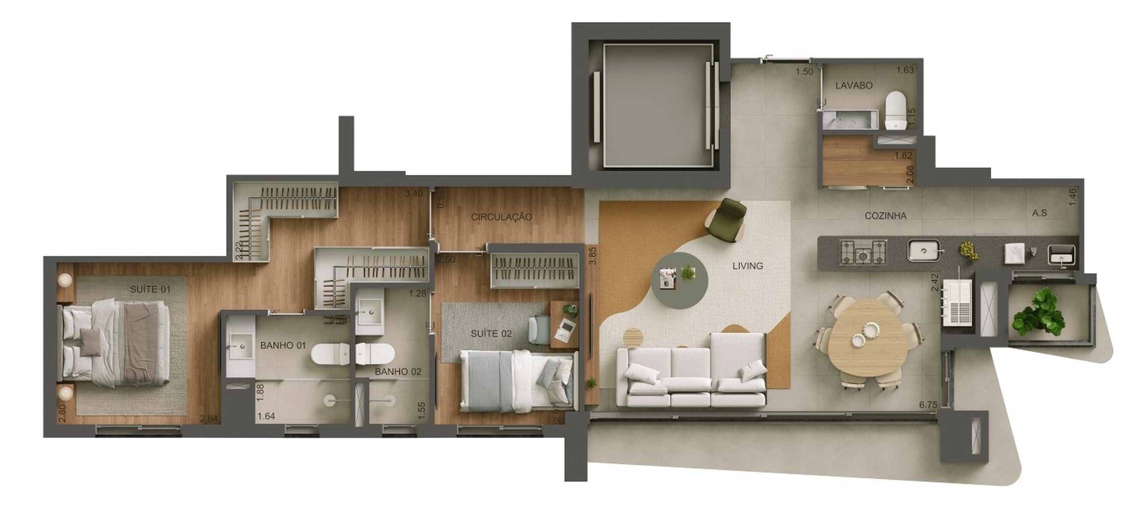 Planta 01 - 2 dorm 78m²