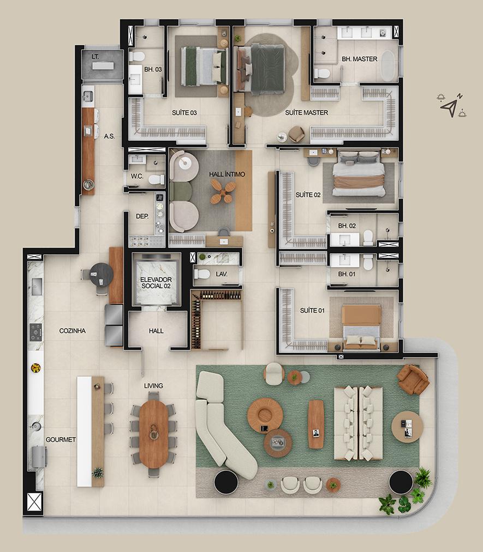 Planta 02 - 4 dorm 305m²