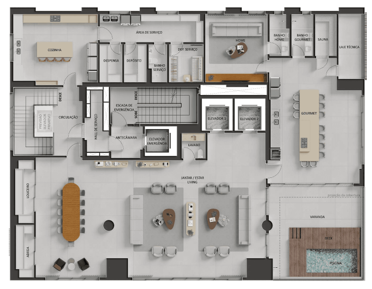 Planta 06 - 5 dorm 864,14m² - cobertura duplex - superior