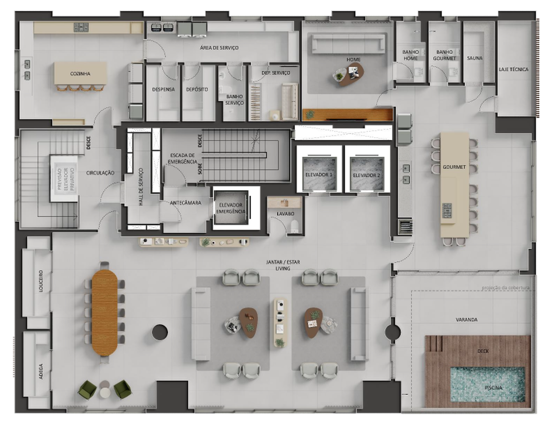 Planta 06 - 5 dorm 864,14m² - cobertura duplex - superior