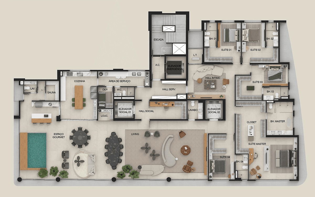Planta 03 - 5 dorm 470m² - penthouse