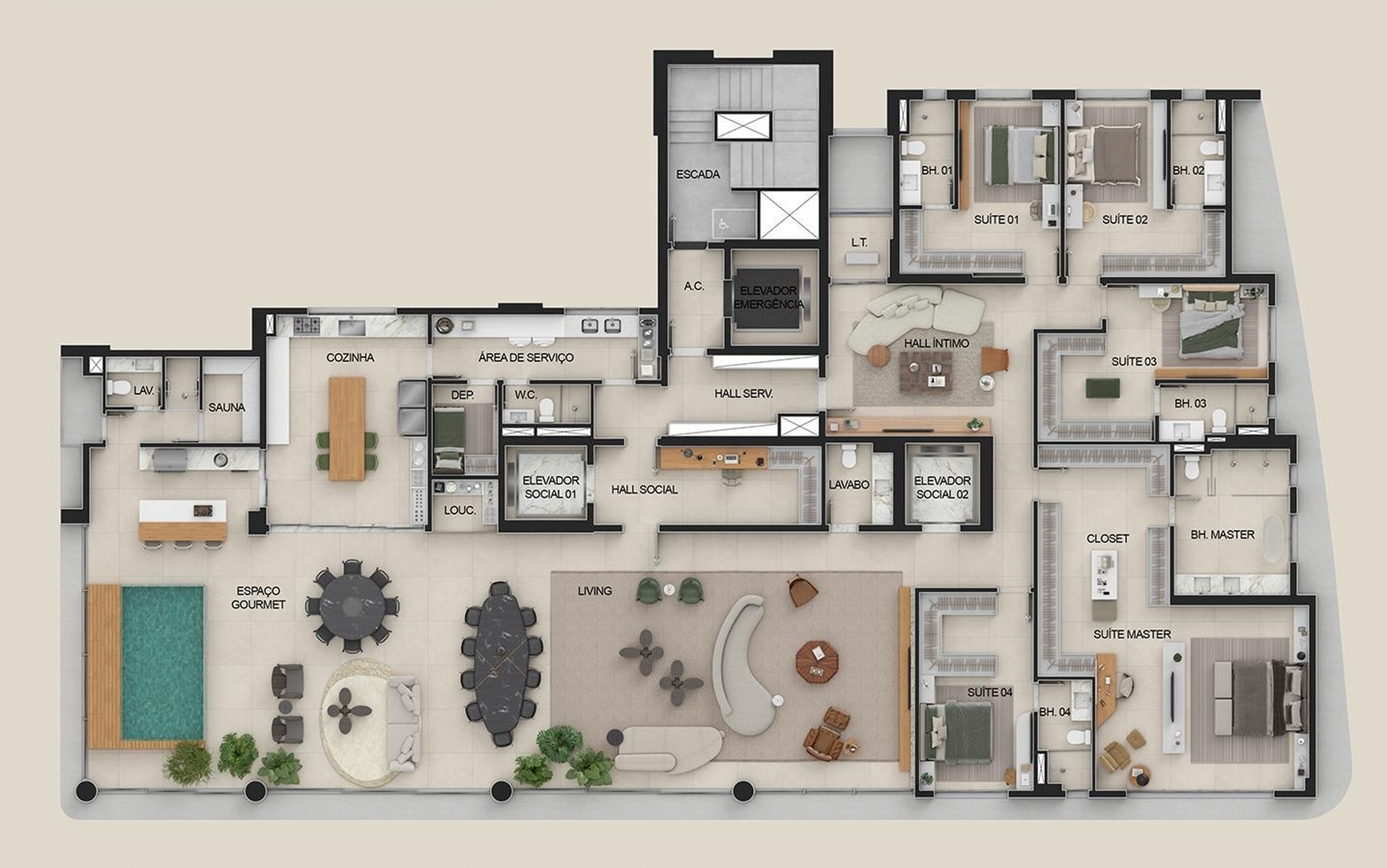 Planta 03 - 5 dorm 470m² - penthouse