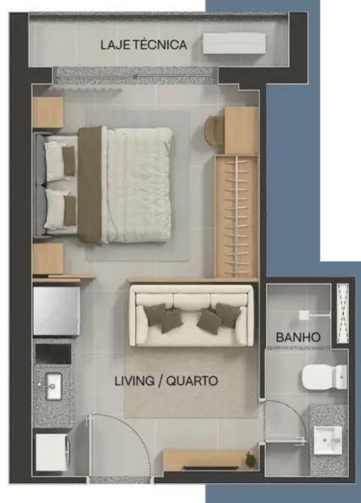 Planta 02 - 1 dorm 29,65m² - studio