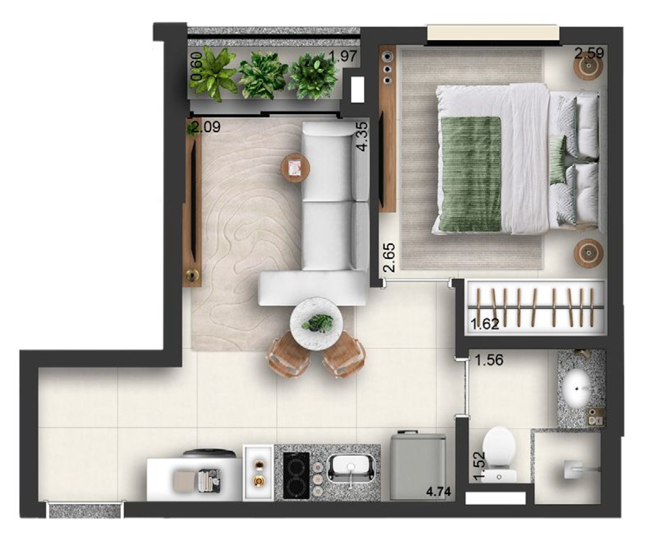 Planta 02 - 1 dorm 32m²