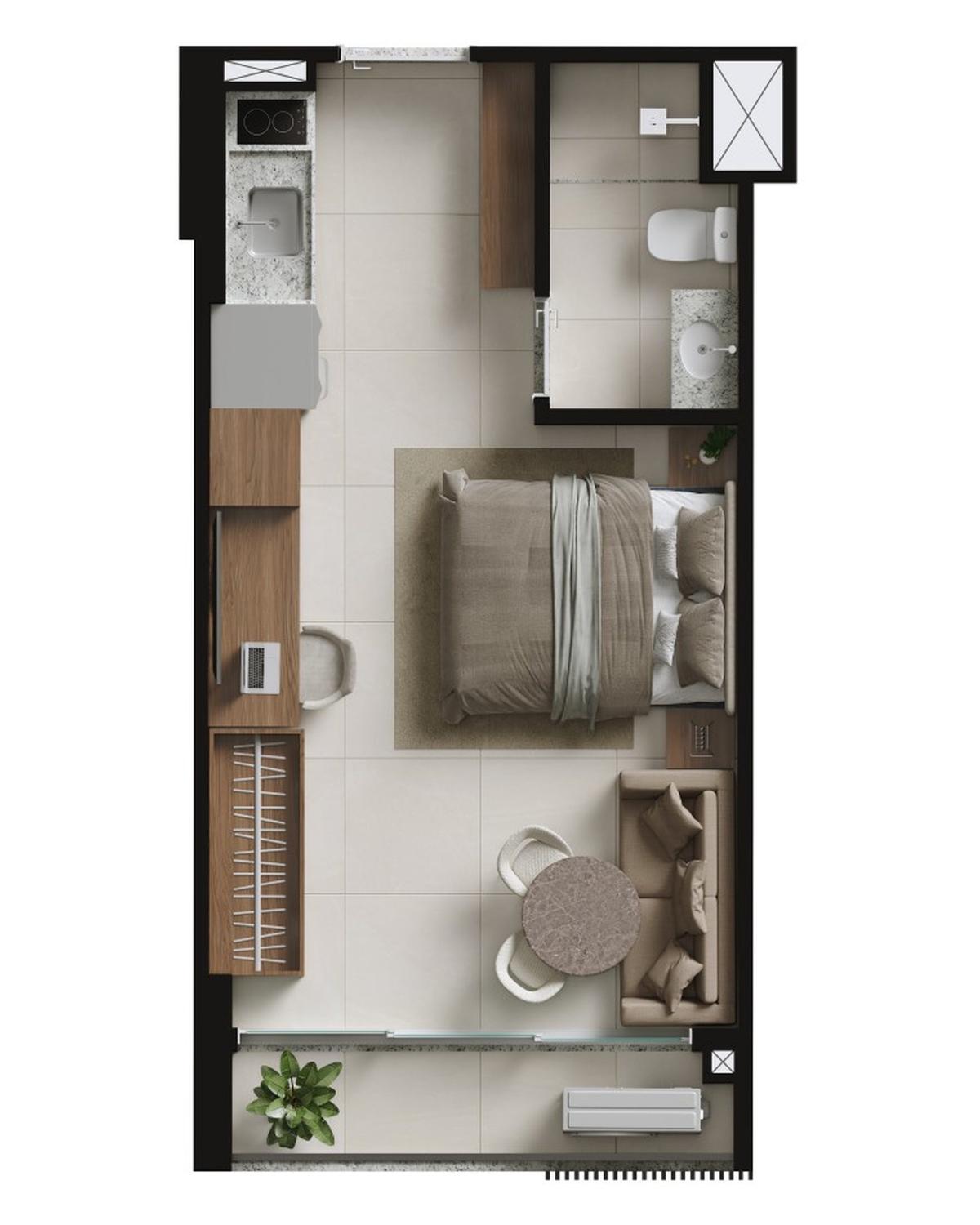 Planta 01 - 1 dorm 26m² - studio