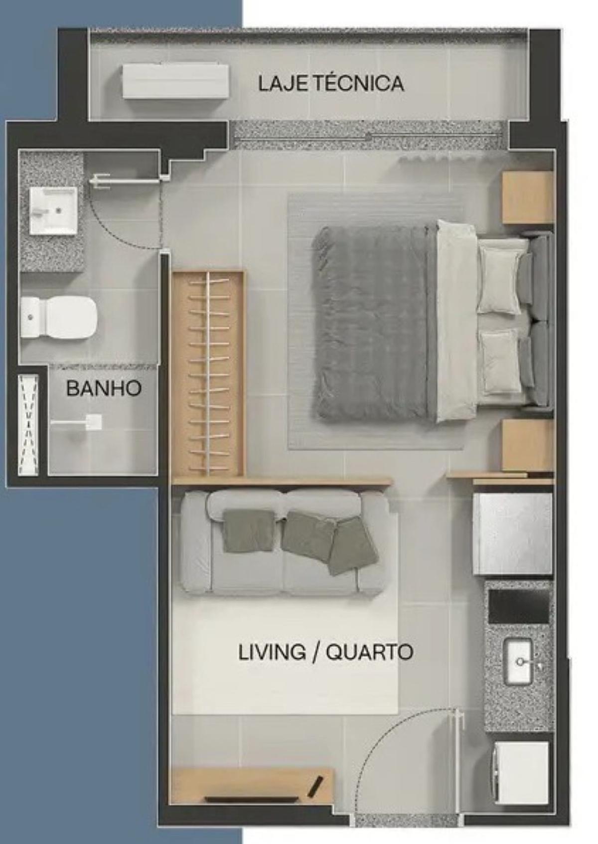 Planta 01 - 1 dorm 29,41m² - studio