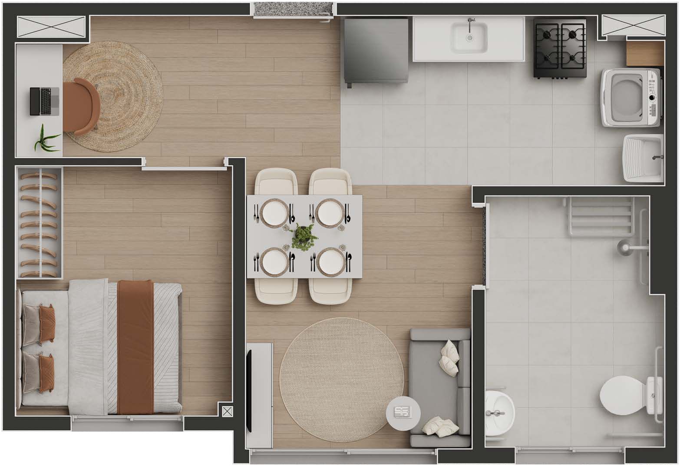 Planta 01 - 1 dorm 33m²