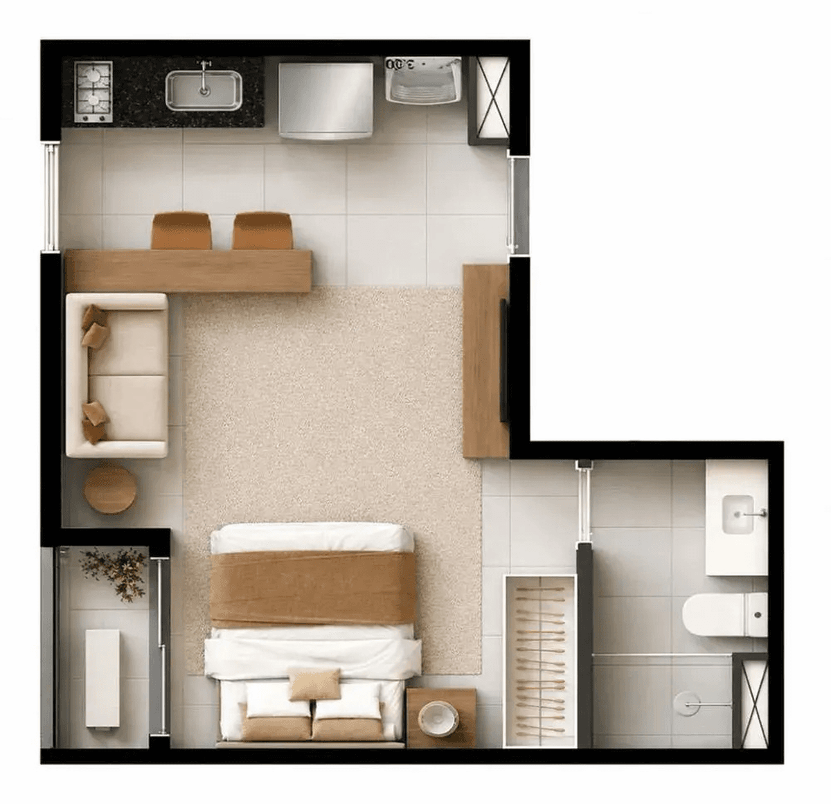 Planta 01 - 1 dorm 27m² - studio