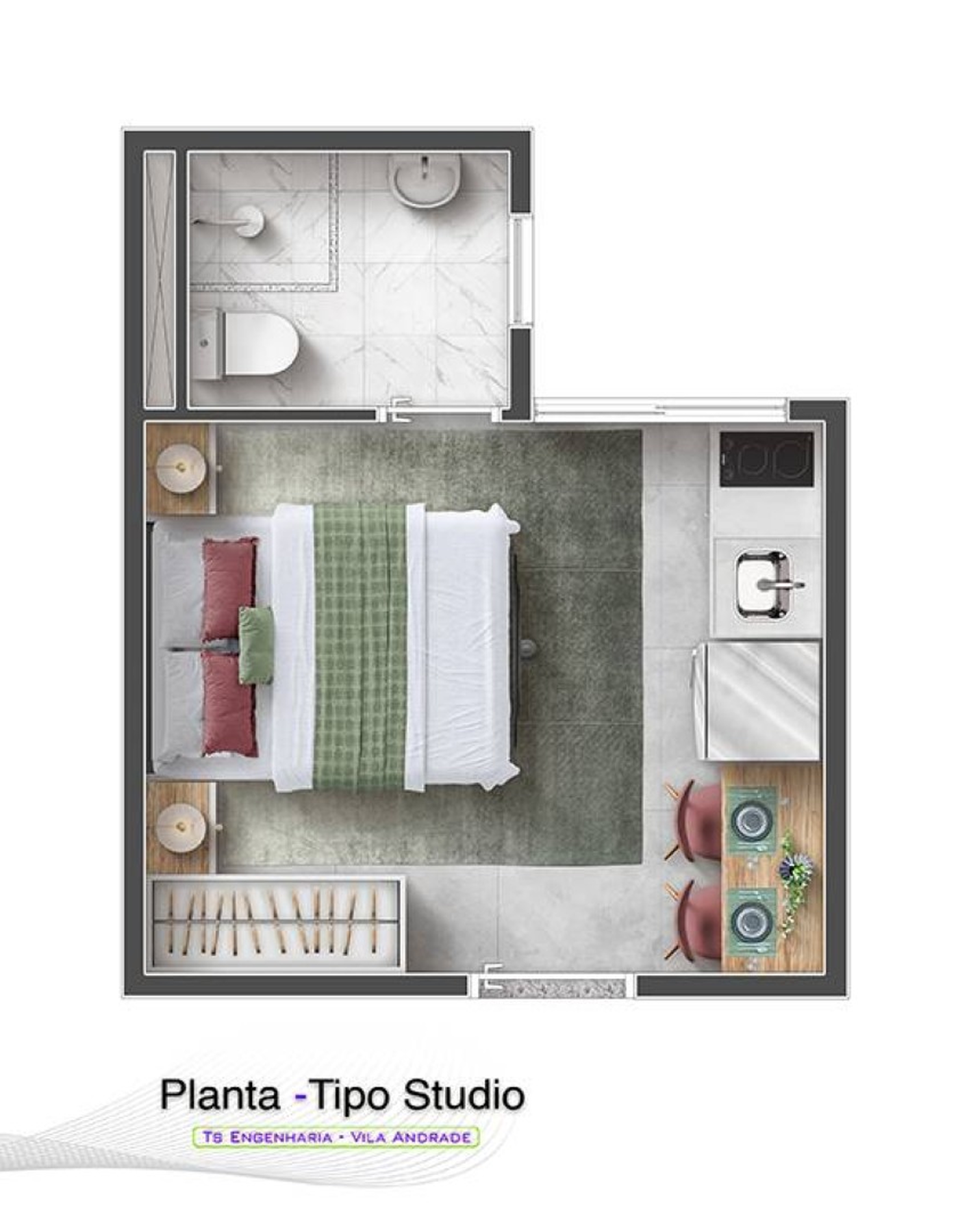 Planta 01 - 1 dorm 16m² - studio