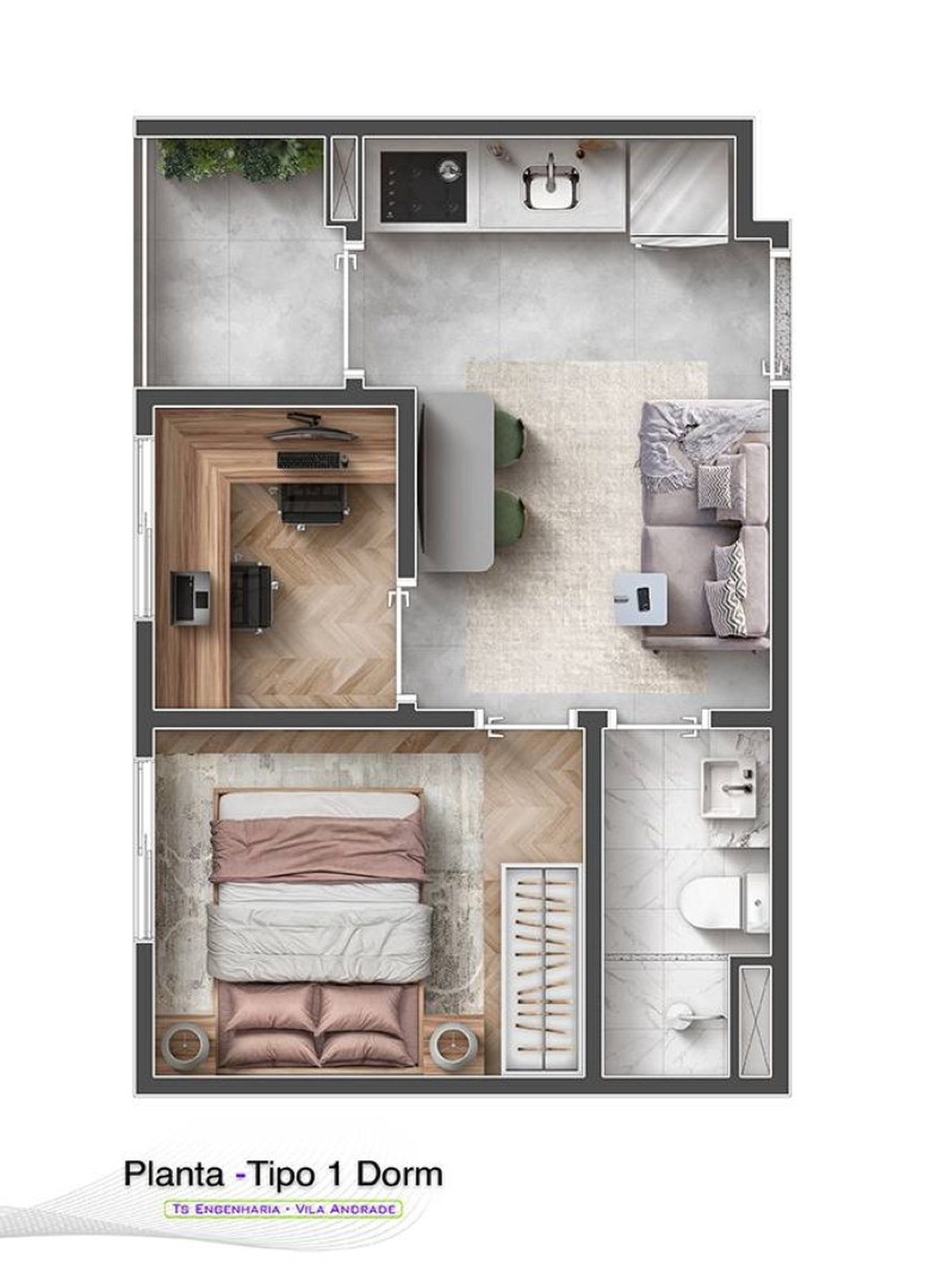 Planta 02 - 1 dorm 28m²