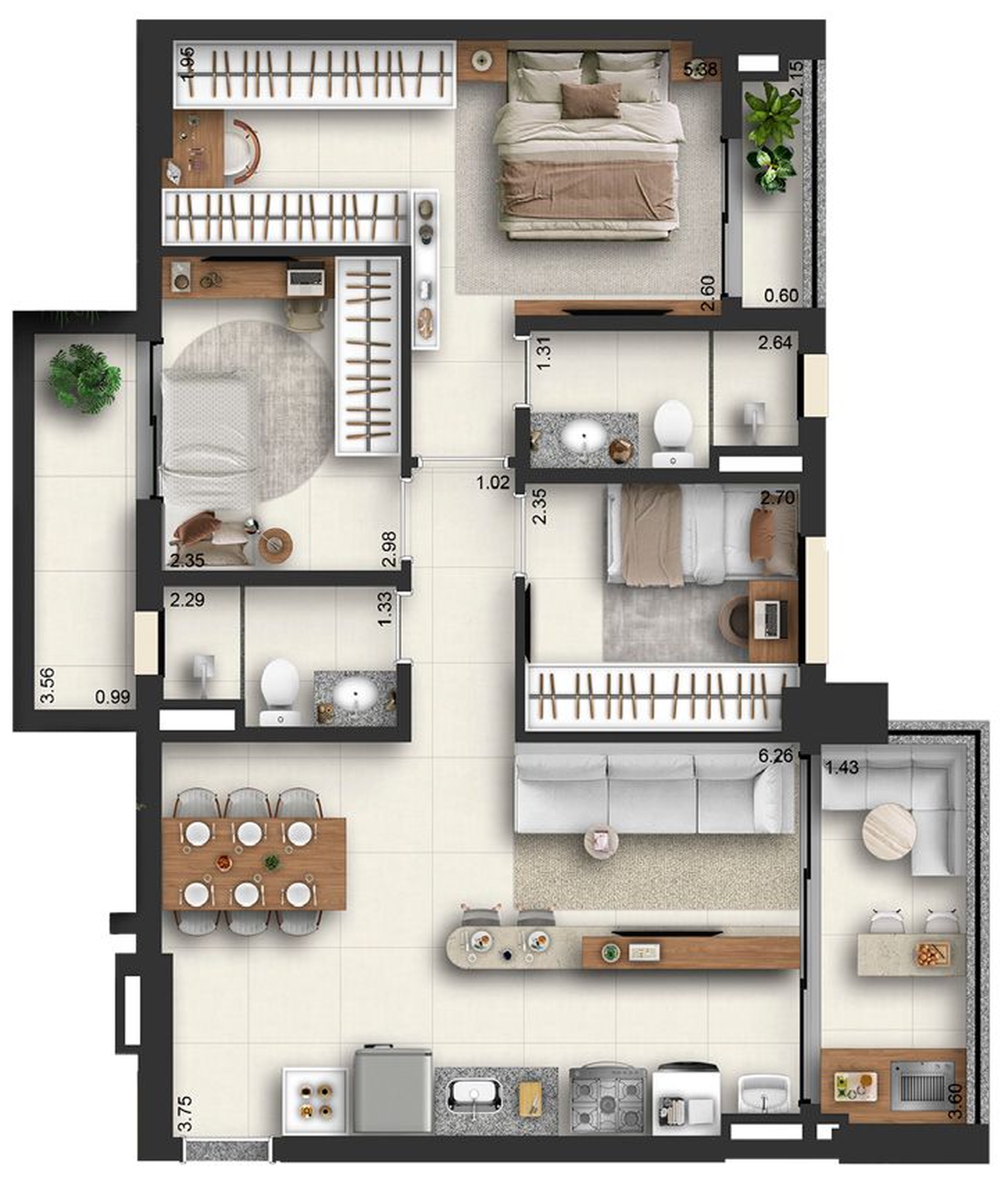 Planta 09 - 3 dorm 90m²
