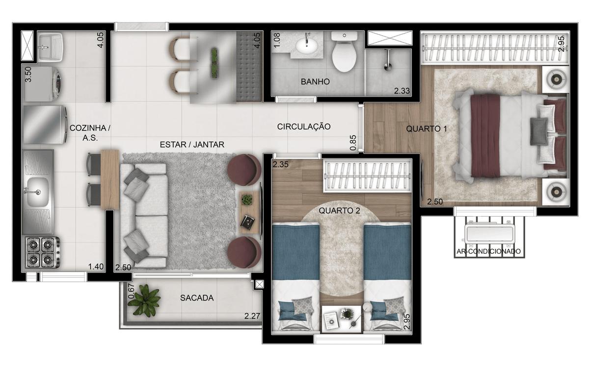 Planta 01 - 2 dorm 42m²