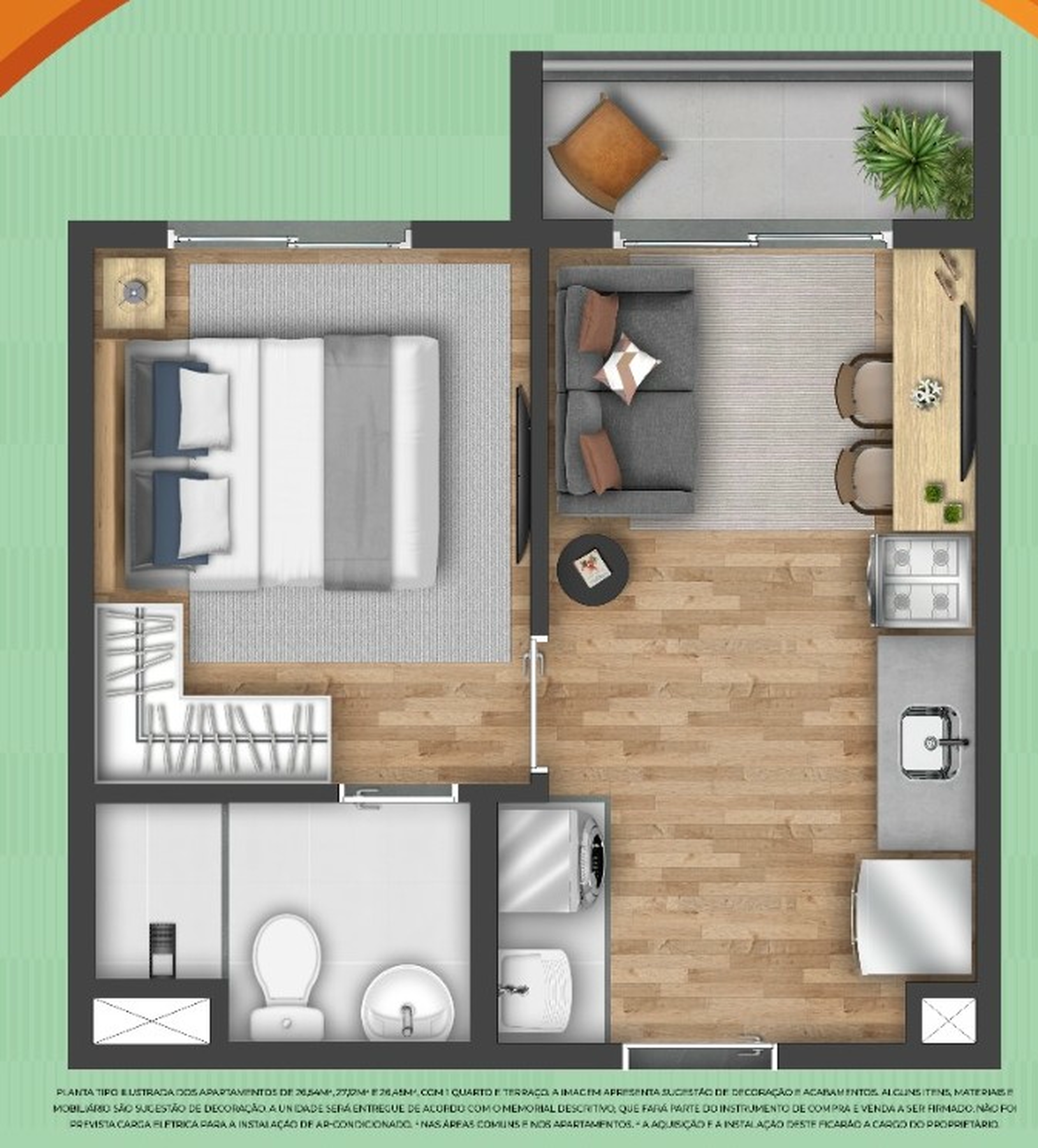 Planta 01 - 1 dorm 27m²